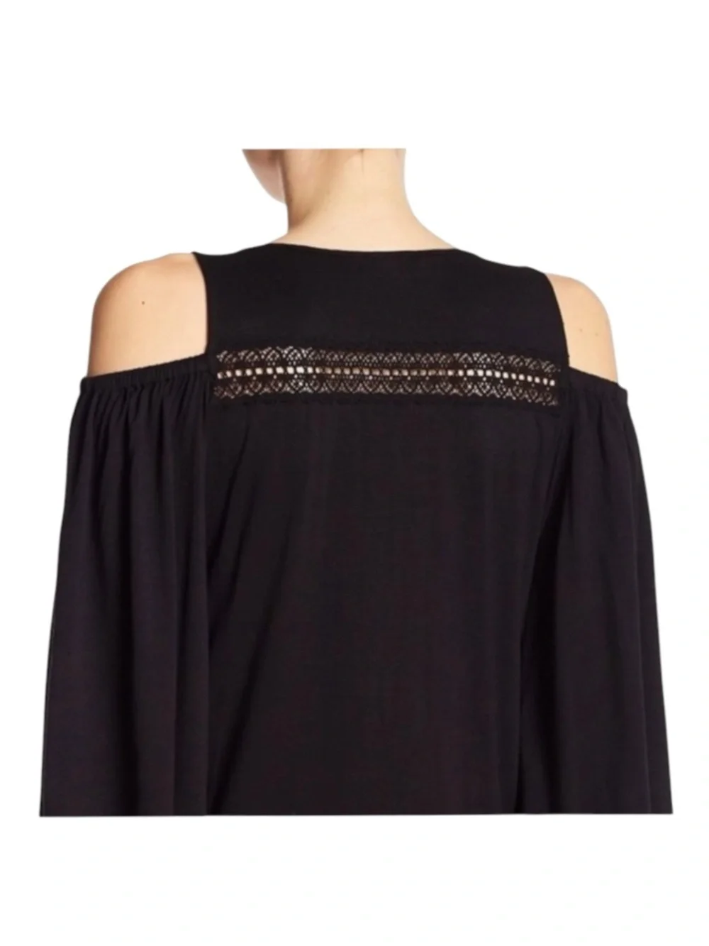 new Hale Bob ༄ Shaina Silk Crochet Cotton Voile Cold Shoulder Top ༄ Black XS - Picture 9 of 16